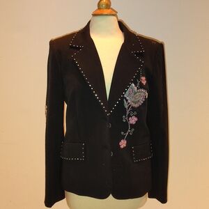 Embroidered Black Jacket with Floral Design